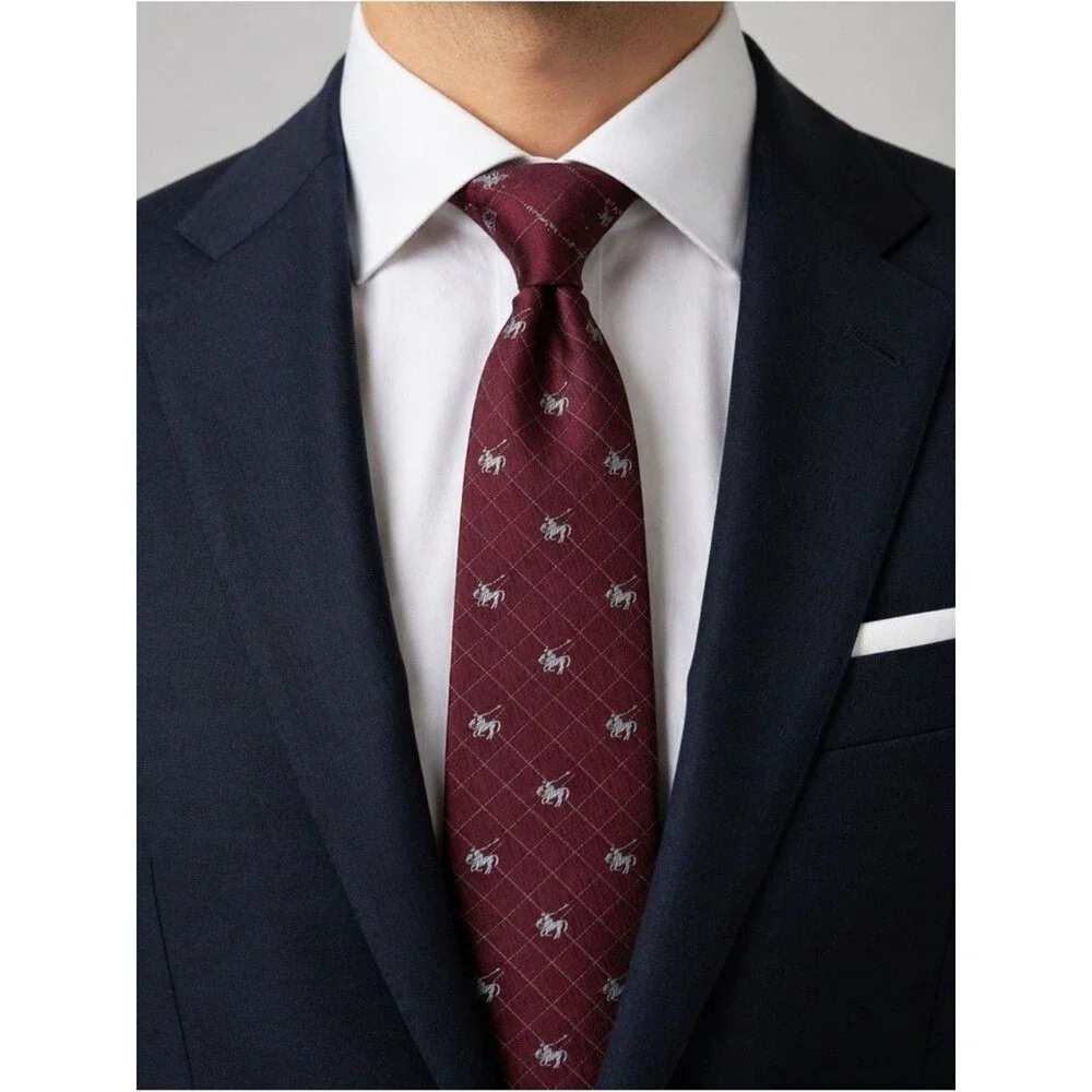 Aquascutum London Vtg 80s 90s 100% Silk Tie Burgundy Equestrian Polo Licensed